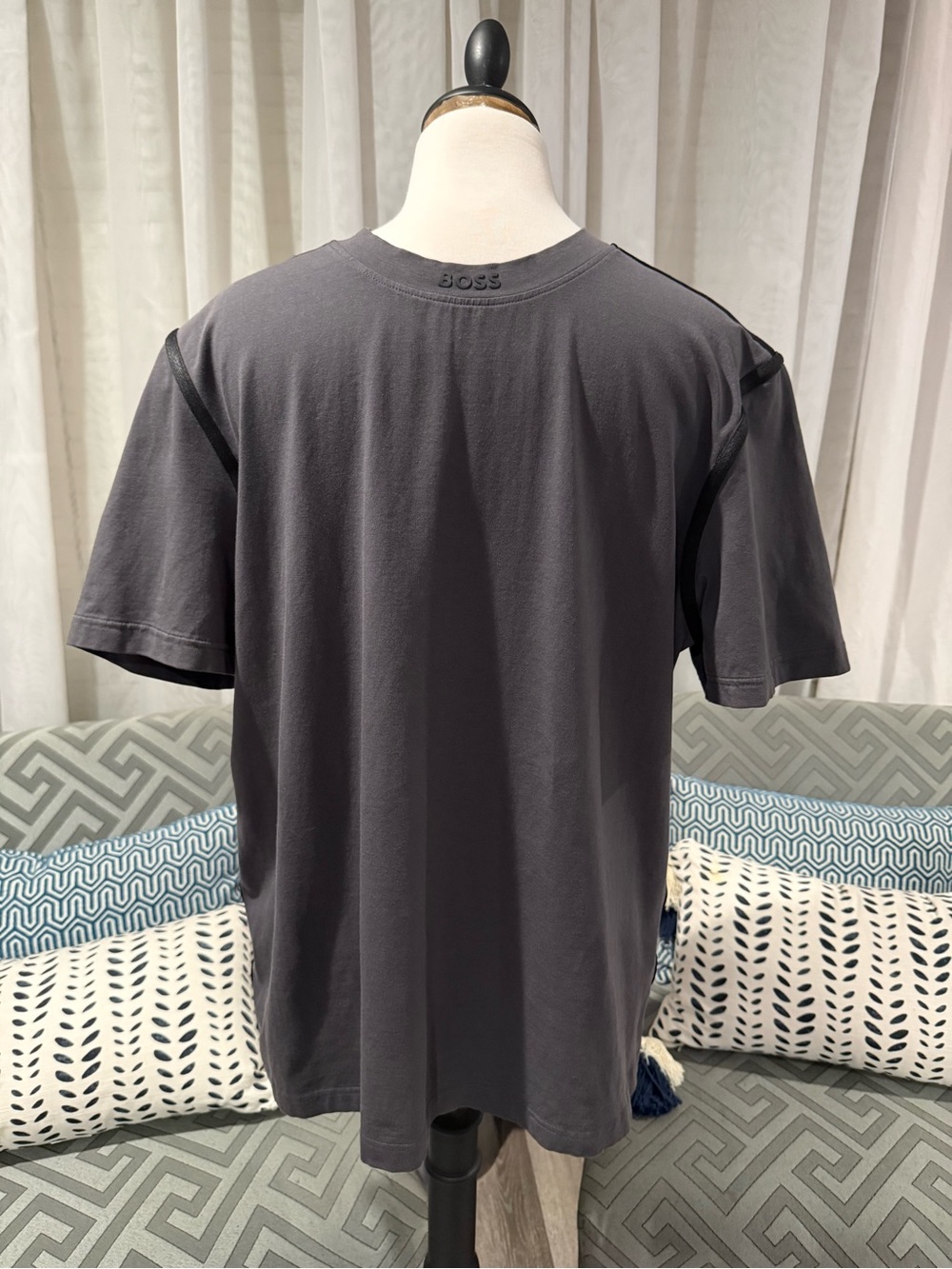 Boss Men’s Tee Tape Dark Gray Short-Sleeve Stretch Crew Neck T-Shirt, Large